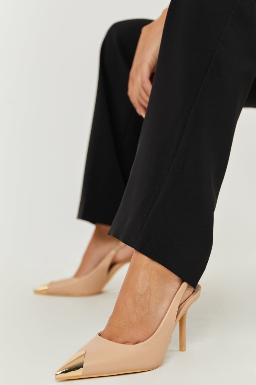 Shoes Berness | Nude Slingback Heels With Gold Pointed Toe – Boetiekkle